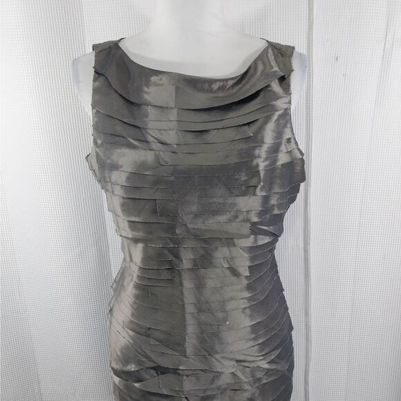 LONDON TIMES! METALLIC SILVE GRAY "RAG/SCRAP" LAYERED/TIERED TANK DRESS! SZ 12P - Picture 3 of 11